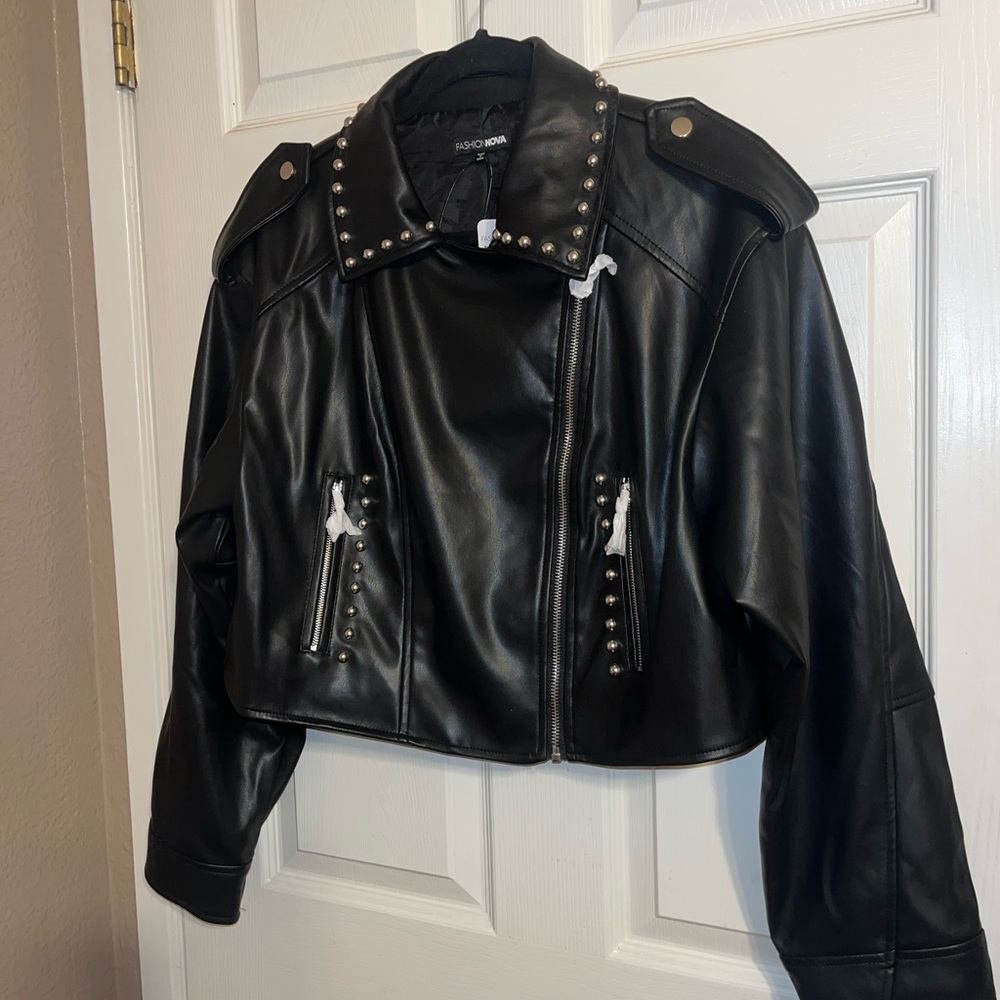 Fashion Nova Black Leather Jacket with Studs